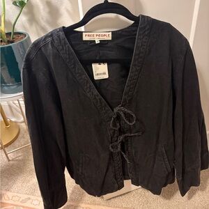 Free People Charcoal Tie-Front Top